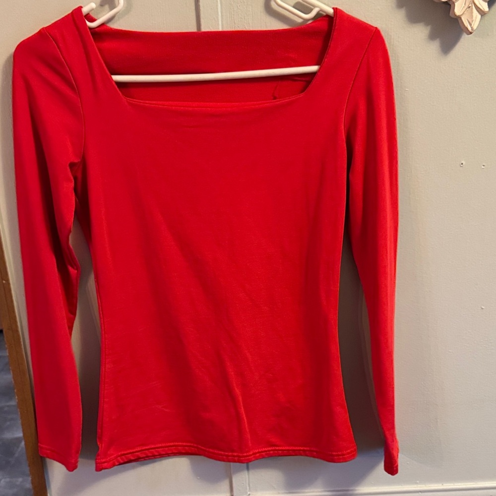 Elegant Red Long Sleeve Women's Top
